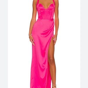 NBD Revolve Elodie Maxi Dress Gown in Hot Pink